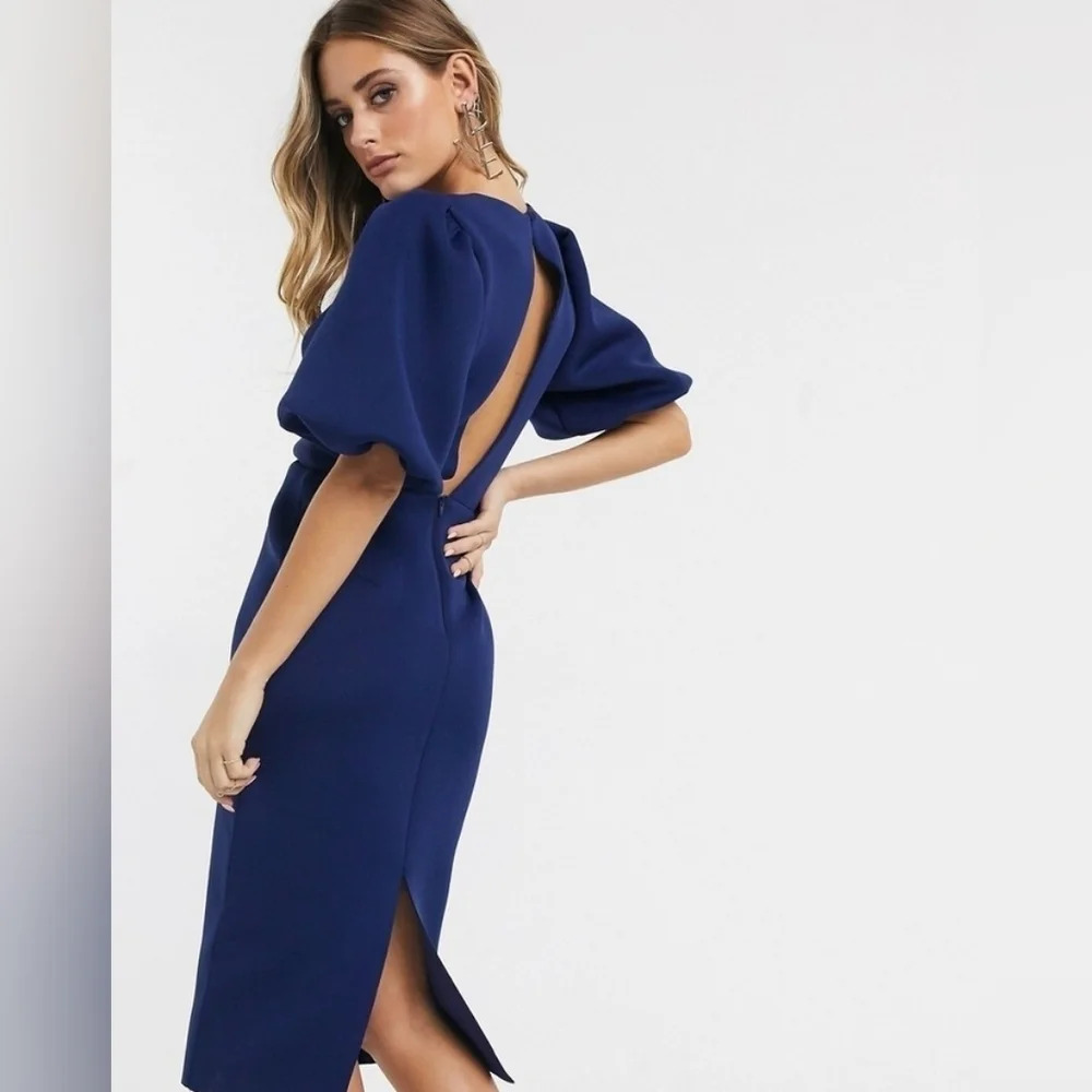 Asos Design Bubble Sleeve Party Dress| sz 6, Navy Blue